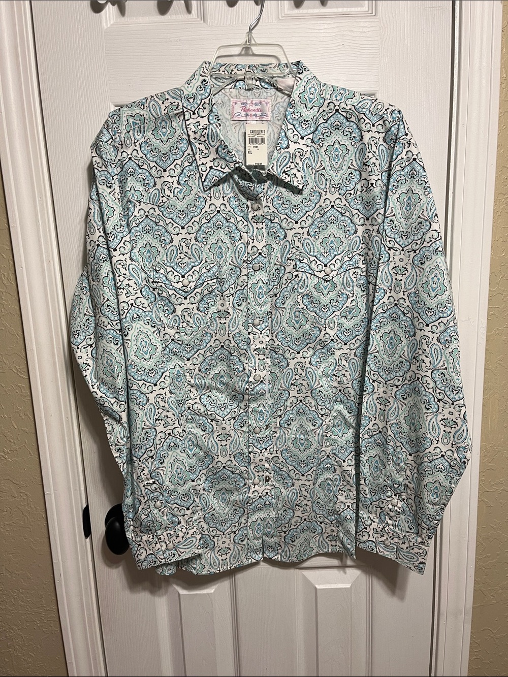 Paisley-Print Button-Down Shirt in Light Blue and White